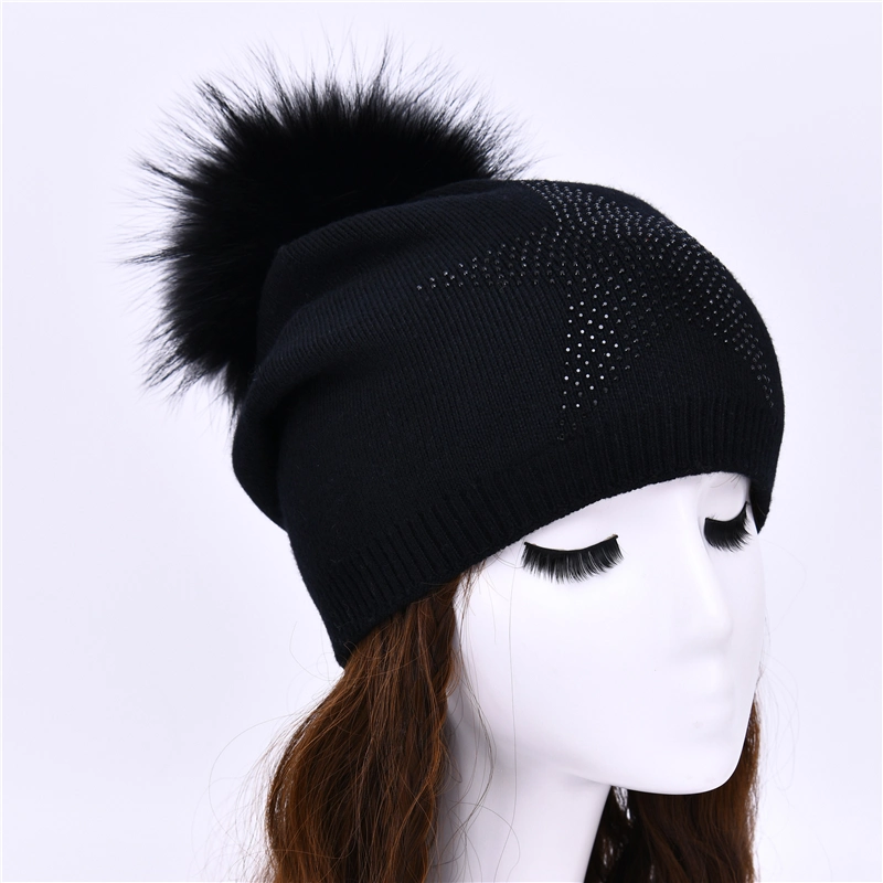 Bulk Wholesale Winter Keep Warm Beanie Women Men Wool Knitted Hat POM POM Beanies with Five-Pointed Star