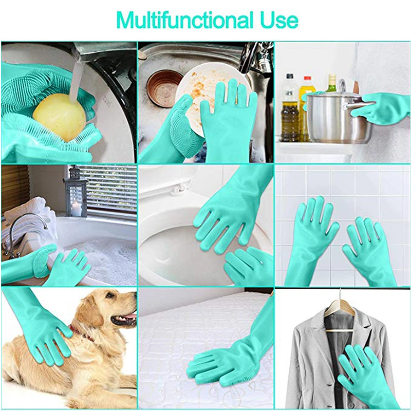 Clean Easy Magic Silicone Gloves with Scrubber Dishwashing Gloves - Can Be Used for Kitchen, Bathroom Cleaning Car Washing