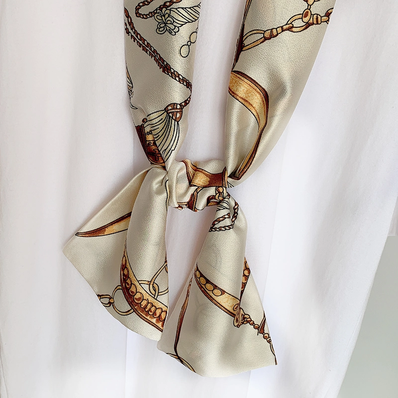 Skinny Scarf Feather Print Chic Narrow Long Scarf Foulard Fashion Bag Scarf Skinny Small Ribbon Head Hair Handle Scarf Decoration Tie