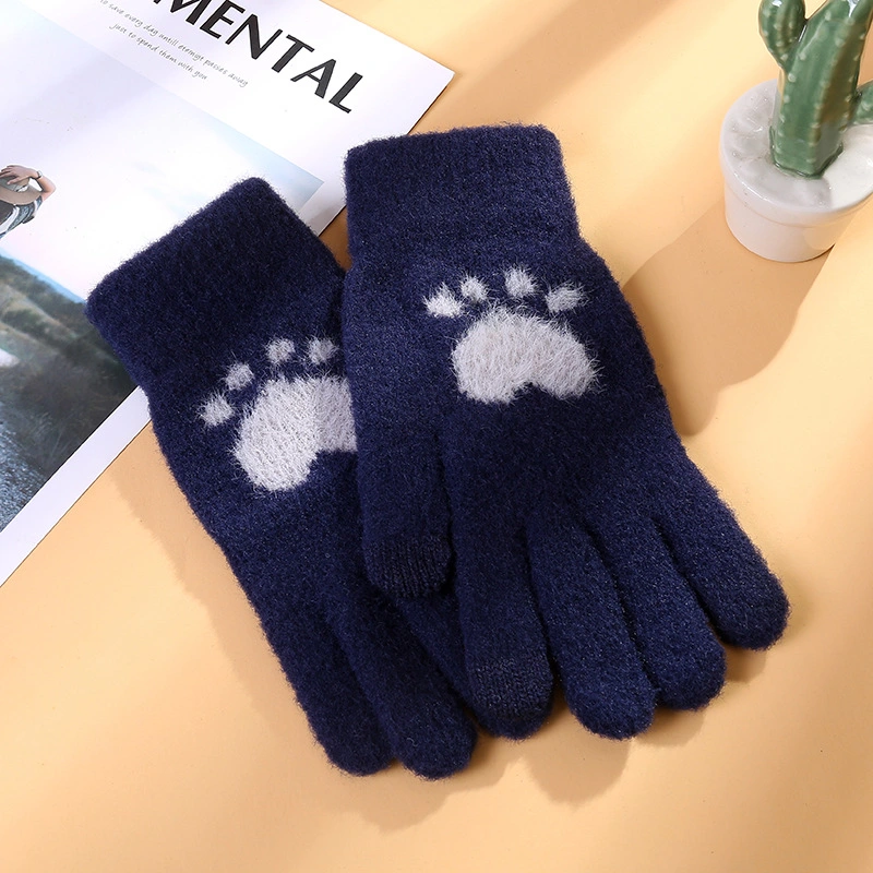 Full Finger Wholesale Custom Knitted Winter Warm Cute Younger Lady Girl Touch Screen Microfiber Fleece Gloves