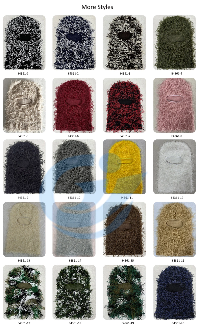 Wholesale Spandex Custom Logo Grassy Ski Mask Embroidery and Private Woven Tag Label Distressed Balaclava Knit