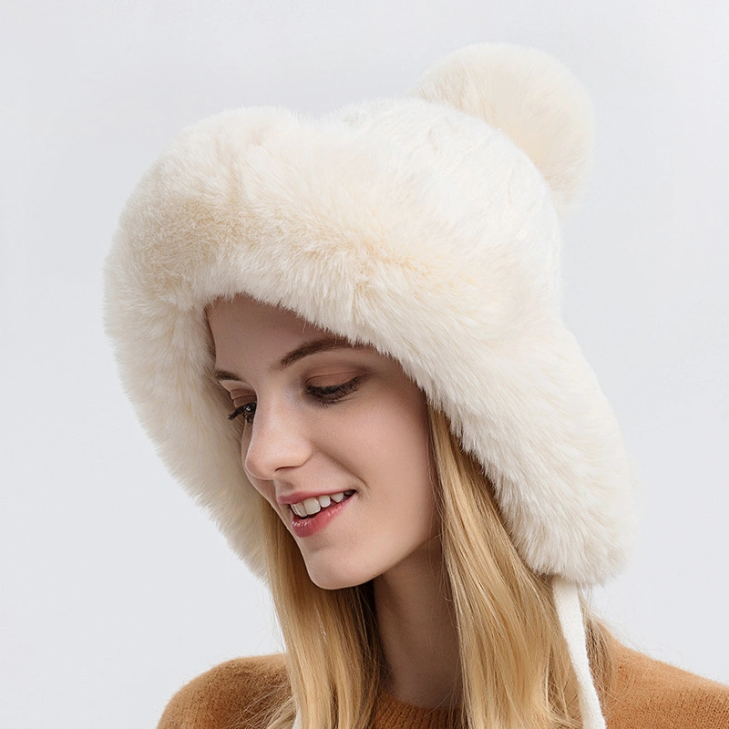 Faux Fur Trimmed Knit Hat POM POM Winter Gift Warm Style Winter Warm for Women and Girls Hat
