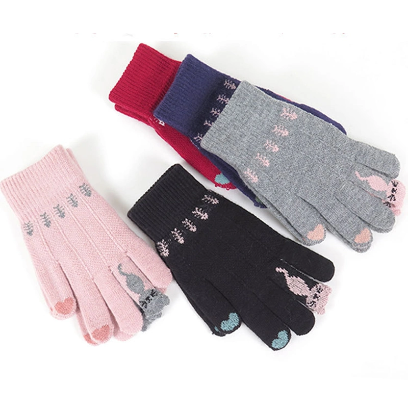 Custom Knitted Gloves for Winter Acrylic Thick Jacquard Women Gloves