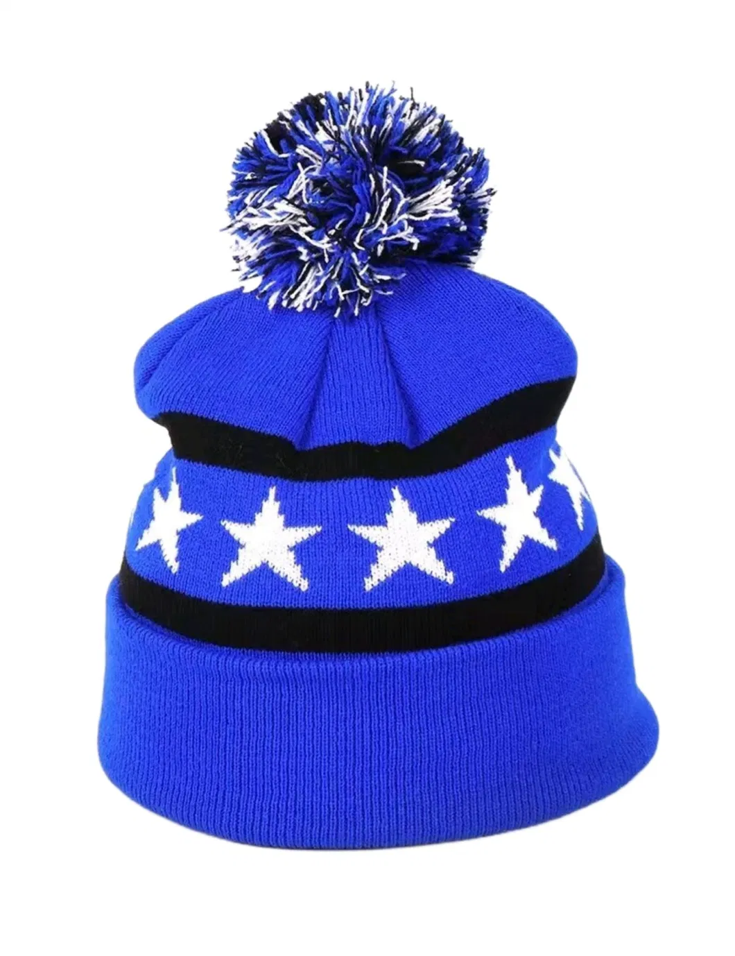 Custom Logo Jacquard Big Letters Knitted Cuff Wholesale Custom Striped POM POM Beanies Hat