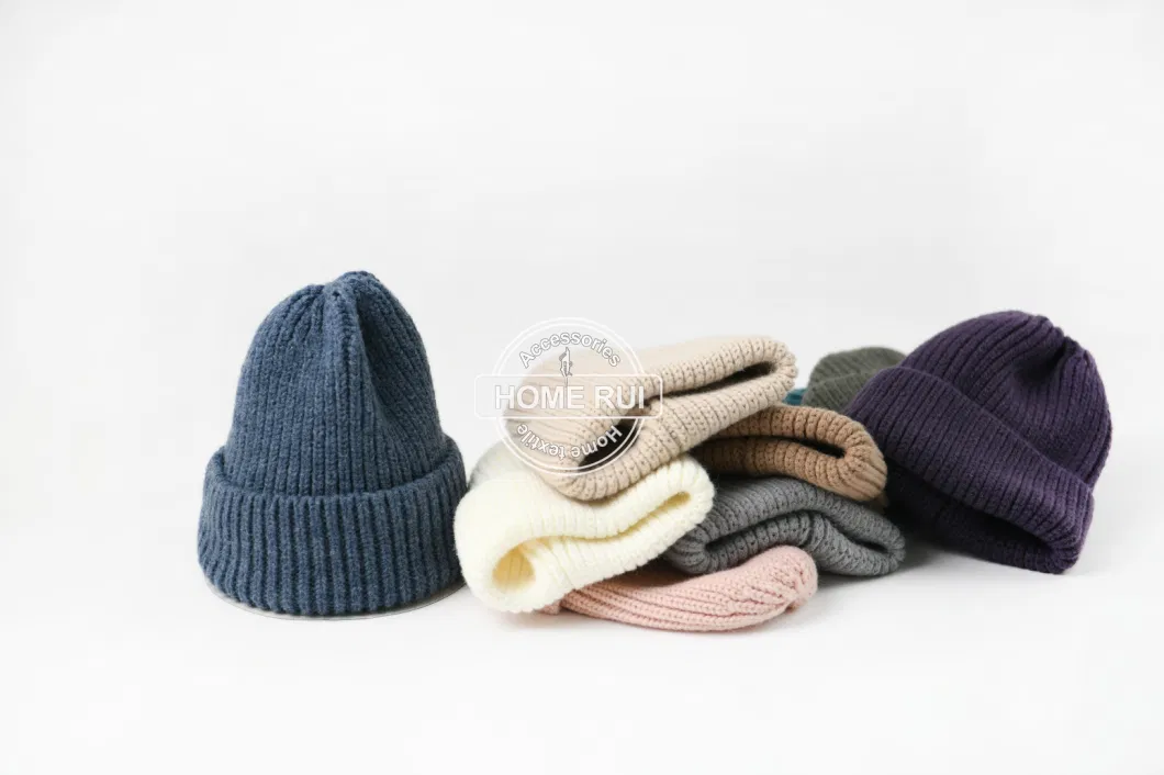 Beanie Hats Custom Embroidery Logo Designer All Colour Low MOQ Fisherman Chunky Beanie Knitted Cap Wool Soft Acrylic Wholesale