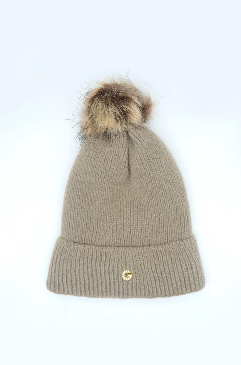 Warm Plain POM POM Beanie Winter Hats with Metal Logo