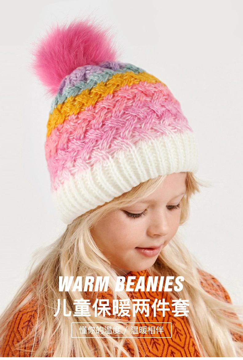 Winter Cute Children&prime;s Knitted Gloves Hat Scarf Two-Piece Outdoor Warm