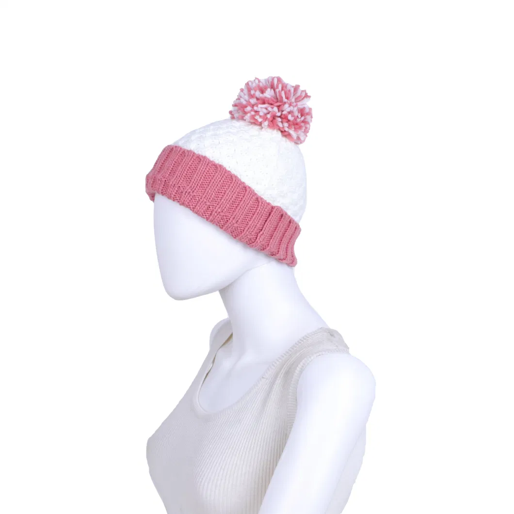 Lady&prime;s Autumn Hat with Pompom White Knitting Pattern Girls&prime; Beanie