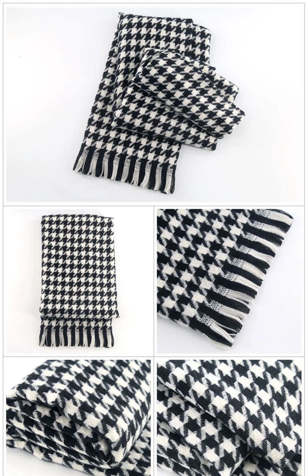 2023 Winter Warm Couples Knitted 100% Polyester Plaid Tassels Long Scarf for Women Men