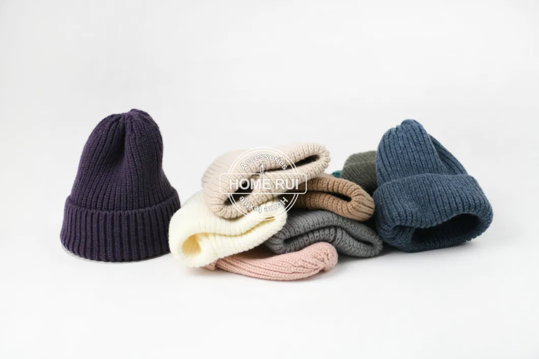 Beanie Hats Custom Embroidery Logo Designer All Colour Low MOQ Fisherman Chunky Beanie Knitted Cap Wool Soft Acrylic Wholesale