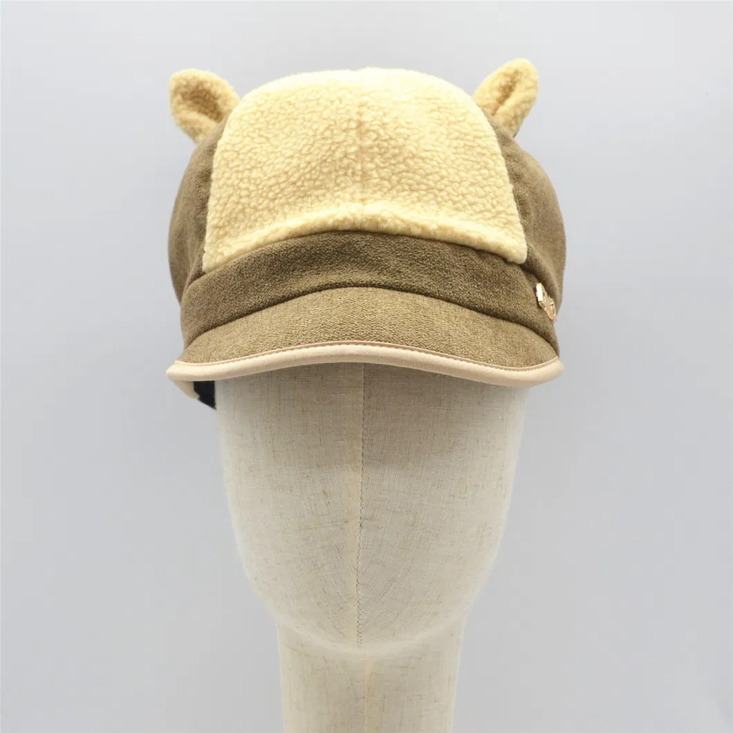 Cream-Colored Khaki Polar Fleece Autumn Warm Winter Khaki Average Size Lovely Alpaca Ear Cap Hat for Adults