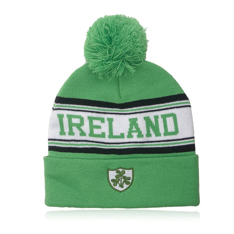 St. Patrick&prime;s Day St Fashion Embroidery Jacquard Logo Acrylic Knit Beanie Hat Cap