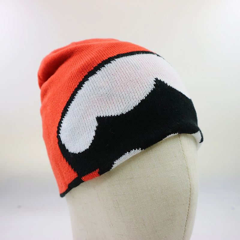 Premium Quality Designer Reversible Jacquard Logo Custom Knit Beanie Hat Skull Cap