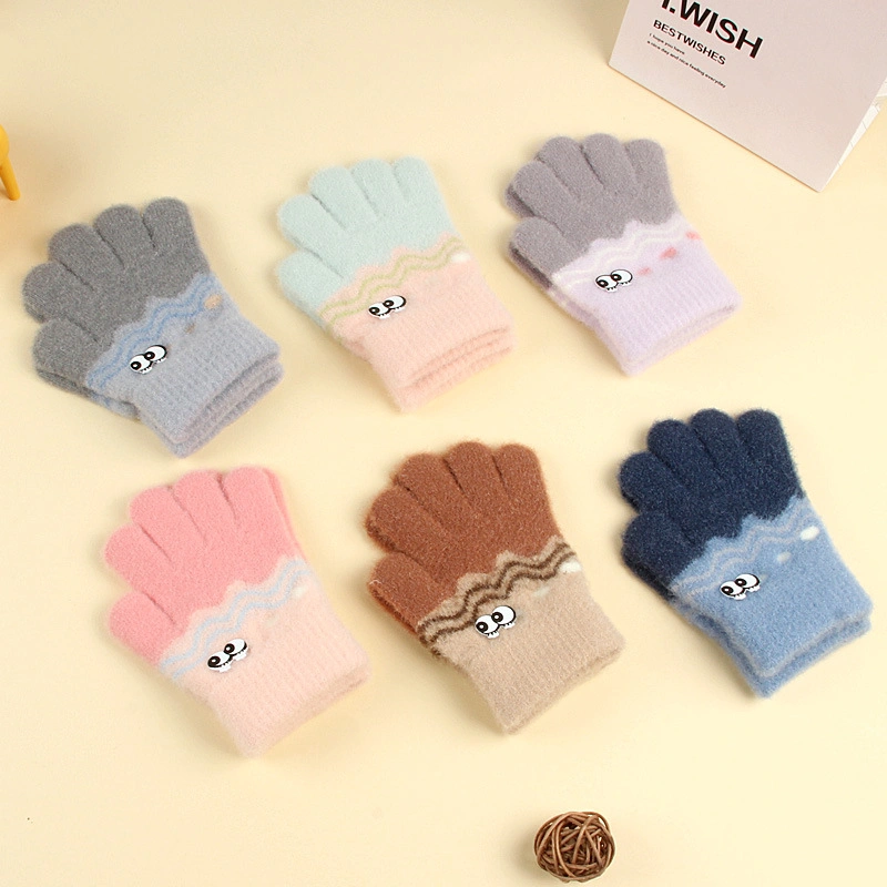 Children&prime;s Autumn Winter Outdoor Anti-Freezing Students Cute Cartoon Jacquard Baby Warm Gloves