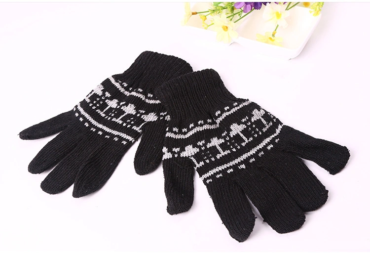 Promotional Cheap Xmas Christmas Snowflake Winter Magic Gloves Knit Jacquard Unisex