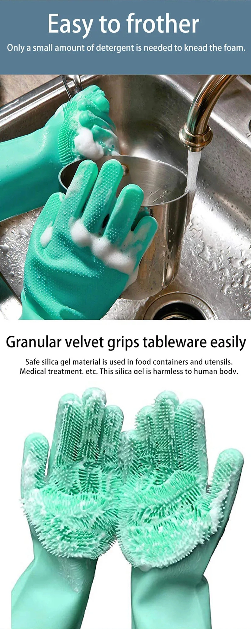 Green Silicone Dishwashing Non-Slip Wear-Resistant Kitchen Magic Brush Household Gloves