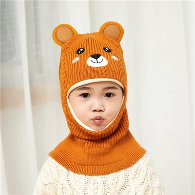 Winter Child Knitted Warm Hat and Fleece Lining Neck Warmer Scarf Set for Kids