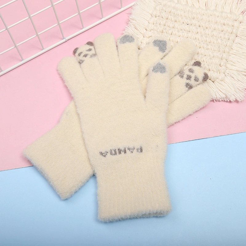 Processing Custom Knitted Wool Men Women Cute Cartoon Warm Cold Winter Fleece Gloves