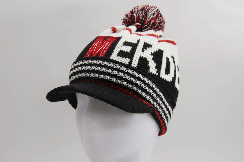 Baby Baseball Cap with Jacquard and Yarn Pompon