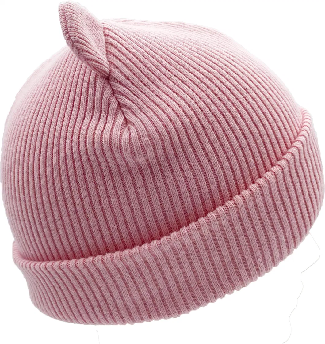 Plain Solid Colors Soft Cotton Kids Winter Cuff Beanie Hats