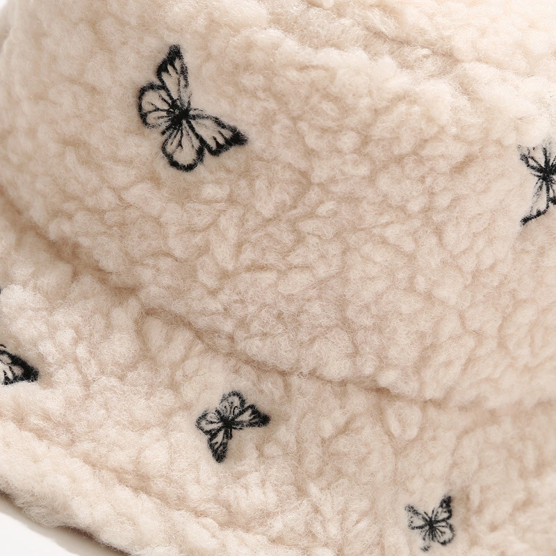 Winter Adults Fashion Embroidery Polar Fleece Fisherman Women Bucket Hat