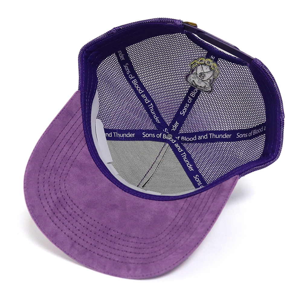 Custom 5 Panel 3D Embroidery Suede Fabric Mesh Trucker Hat