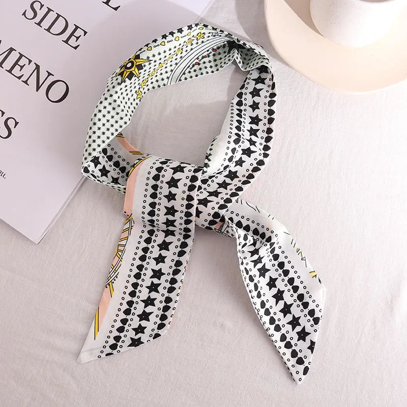 Korean Female New Hair Accessories Printed Silk Scarf Bow Streamer Fashion Hair Tie