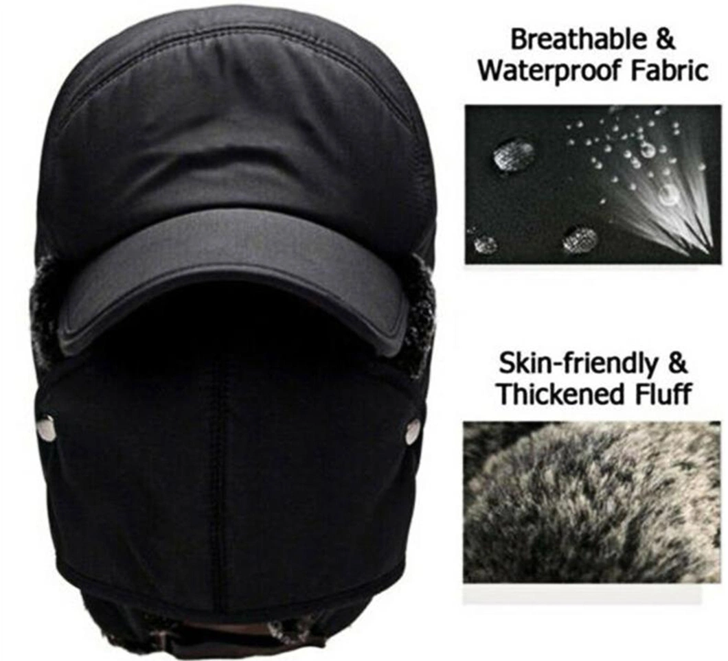 2021 Custom Unisex Winter Warm Windproof Ear Flaps Fleece Fur Trooper Hats Outdoor Bomber Trapper Hat
