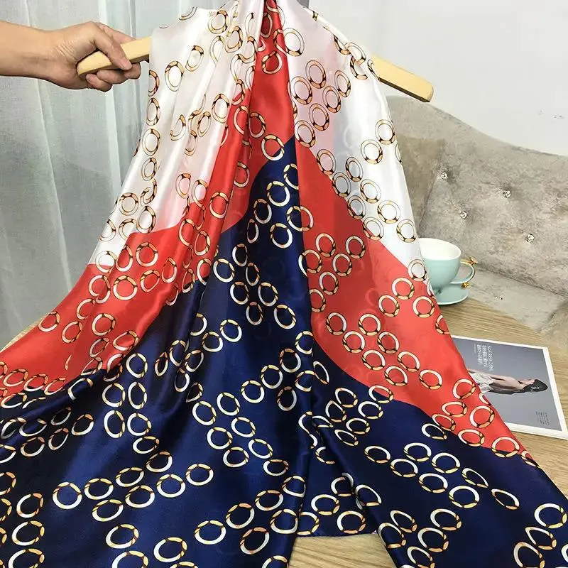 Wholesale Custom Print 180*90cm Women Long Shawl Luxury Silk Scarf