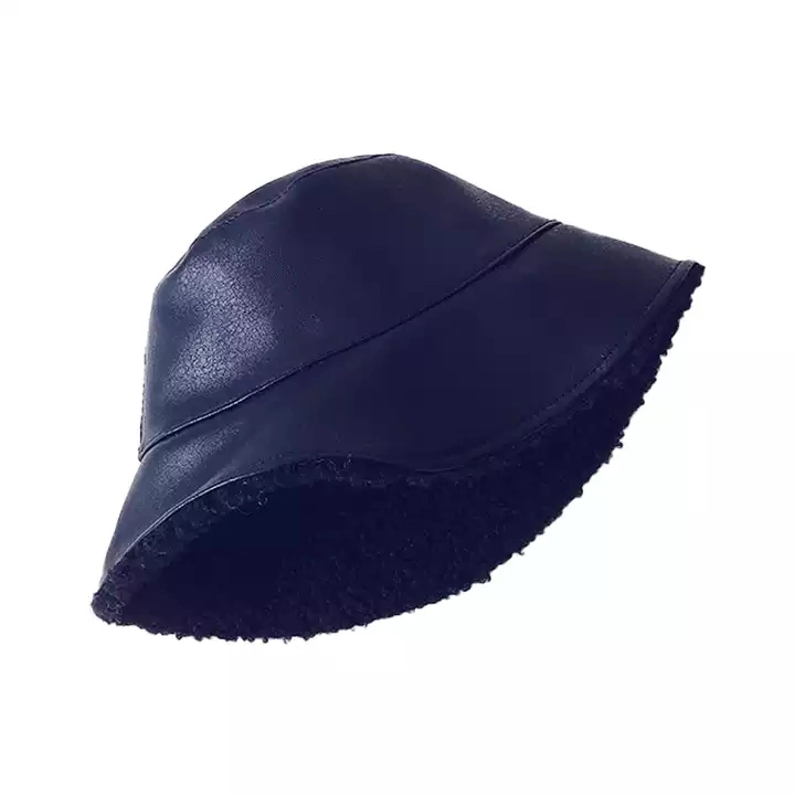 Wholesale Winter PU Two-Sided Bucket Cap Boys and Girls Fashionable Warm Fisherman Basin Bucket Hat