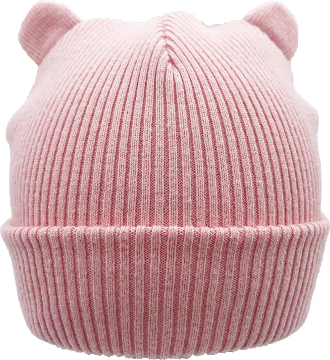 Plain Solid Colors Soft Cotton Kids Winter Cuff Beanie Hats