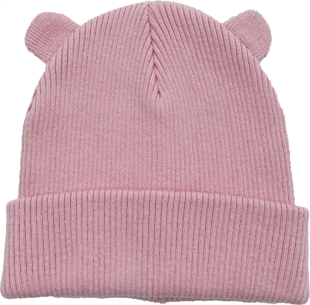 Plain Solid Colors Soft Cotton Kids Winter Cuff Beanie Hats