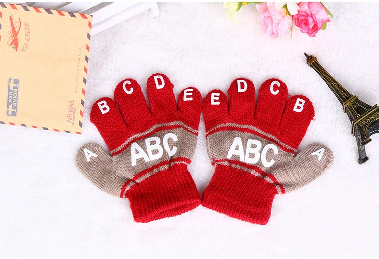 Kids Children Baby Kindergarten Alphabets a B C ABC Knit Magic Gloves Winter Warm