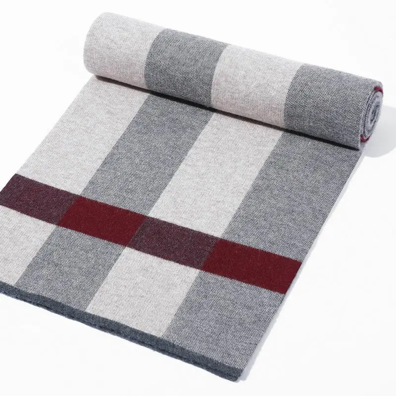 Customize Warm Winter Thick Men Checked Merino Wool Scarf