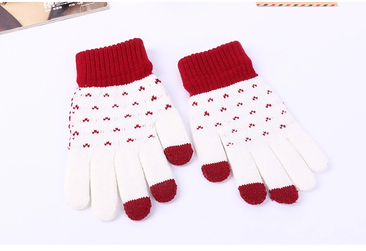 Cashmere Acrylic Touch Screen Pad Smart Phone Winter Knit Magic Gloves Dots Jacquard