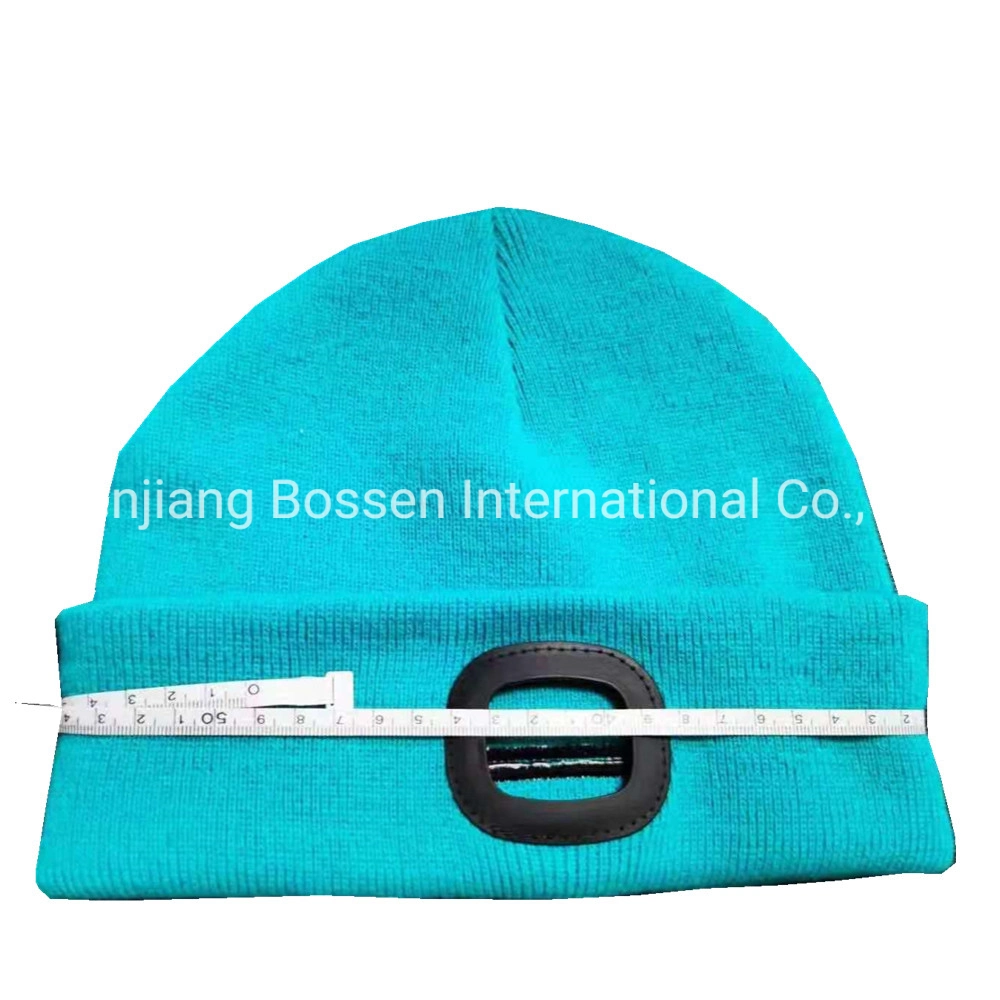 OEM Custom Logo Embroidered Solid Color Women Pink Winter Outdoor Snowboard Ski Camping Knitted Bobble Hat with LED Light