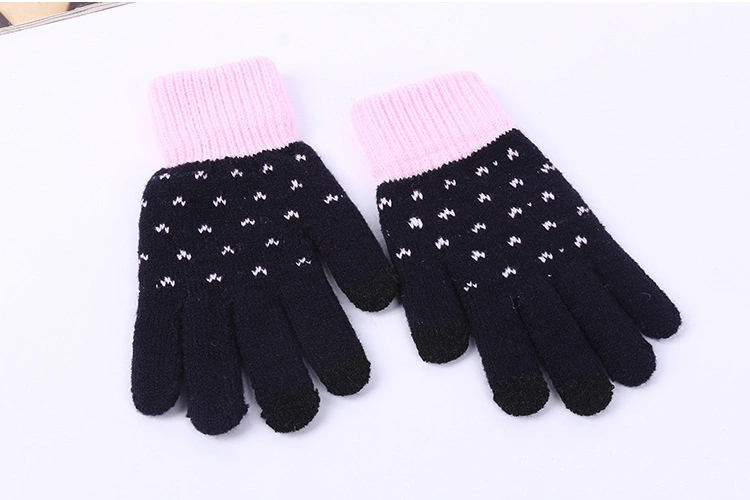 Cashmere Acrylic Touch Screen Pad Smart Phone Winter Knit Magic Gloves Dots Jacquard