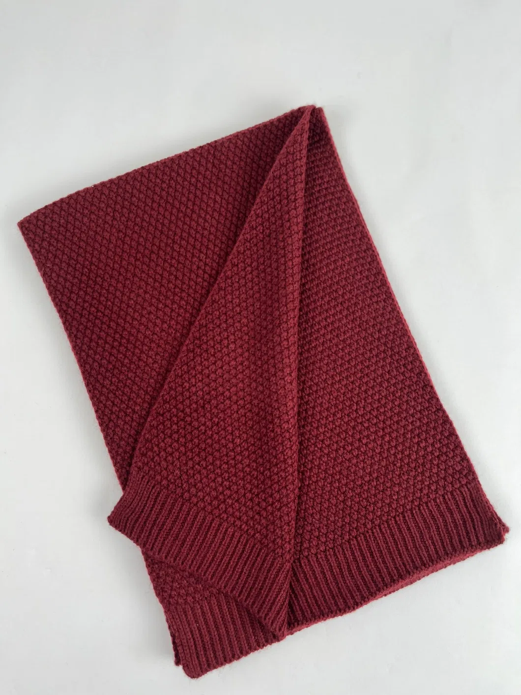 Factory Warm Cozy Solid Color Stretch Honeycomb Knitted Red Scarf