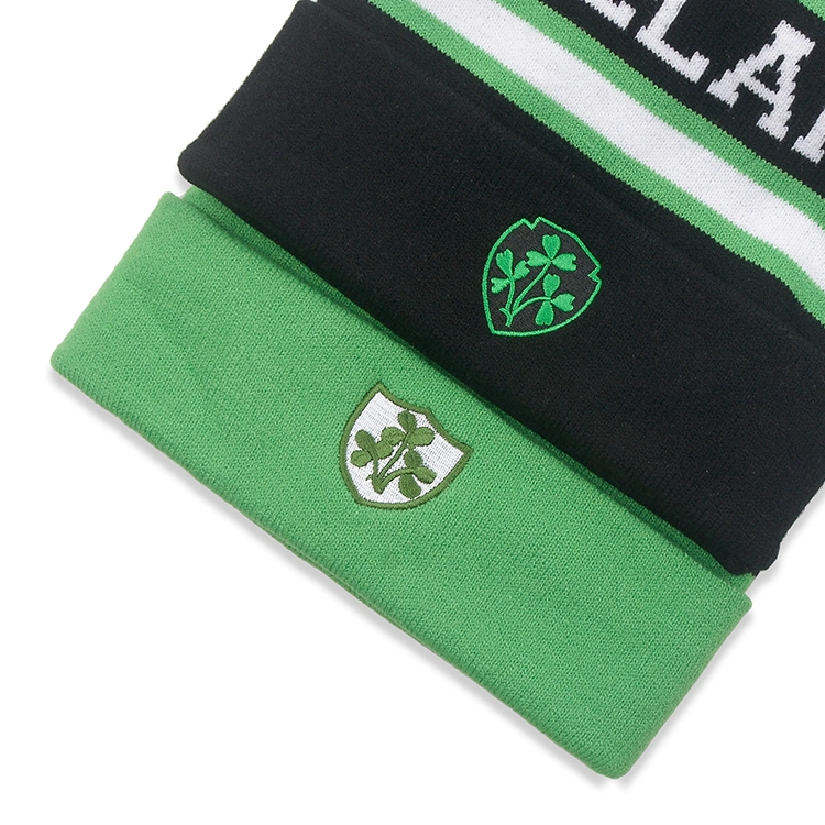 St. Patrick&prime;s Day St Fashion Embroidery Jacquard Logo Acrylic Knit Beanie Hat Cap