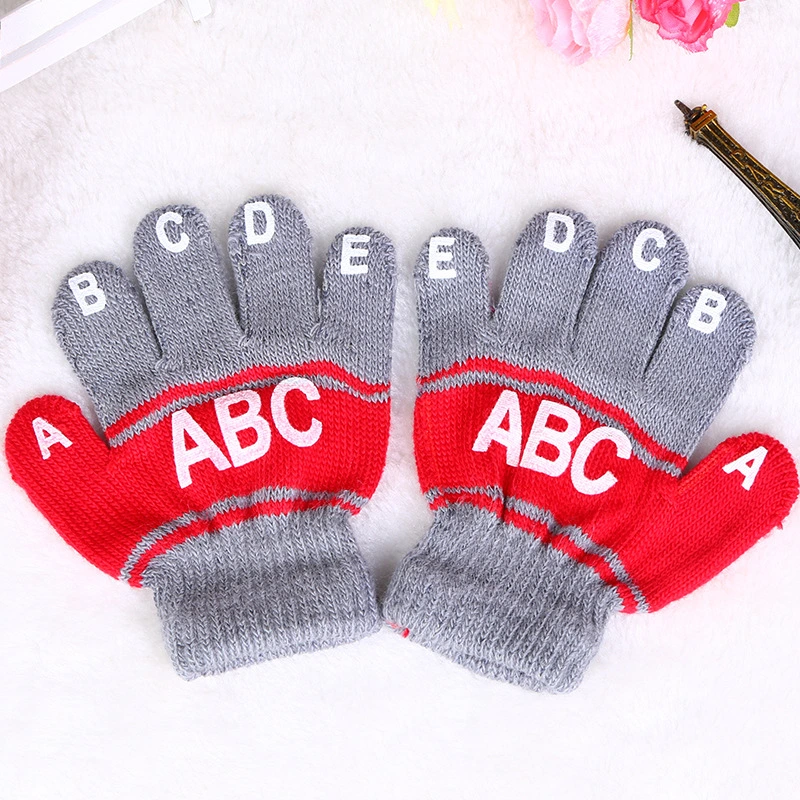 Kids Children Baby Kindergarten Alphabets a B C ABC Knit Magic Gloves Winter Warm