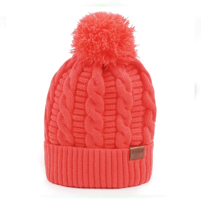 Hiworld Adult Unisex Winter Knit Faux Fur Pompoms Beanie Hat