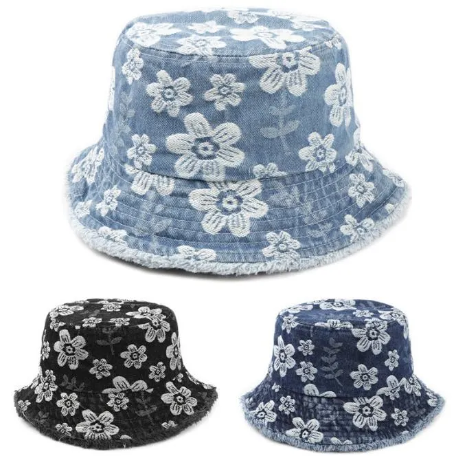 High Quality Denim Jacquard Fabric Four Seasons Universal Flower Pattern Baseball Cap