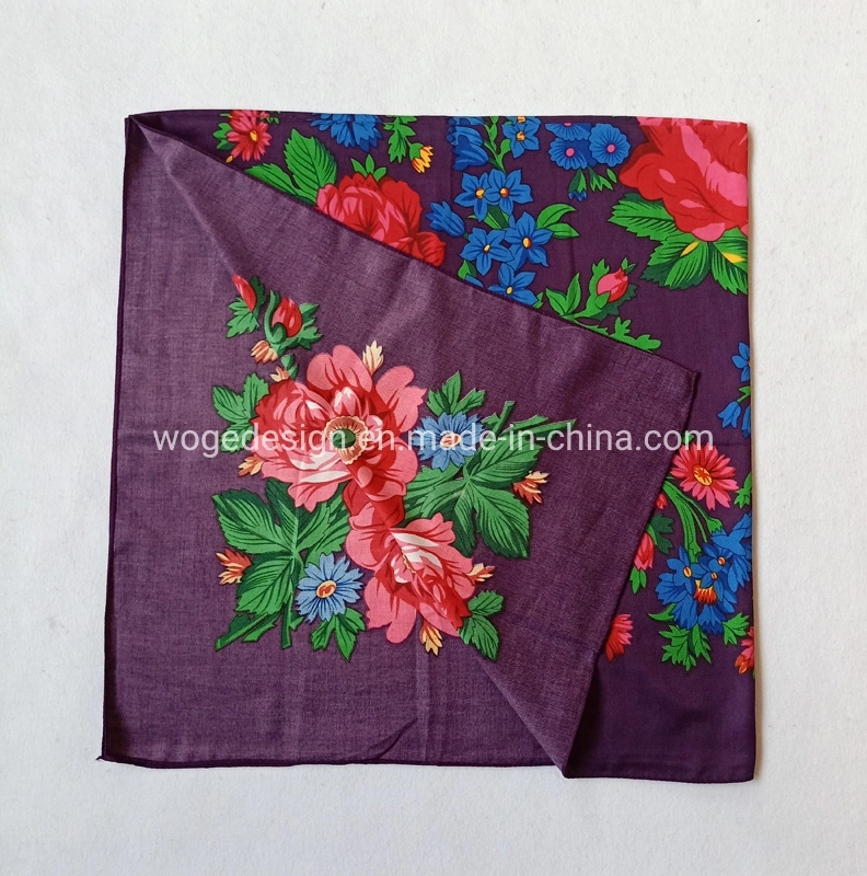 140*140cm Maxi Woge Unique Bright Muffler Dress Scarves Women Print Polyester Fabric Square Factory Floral Shawl