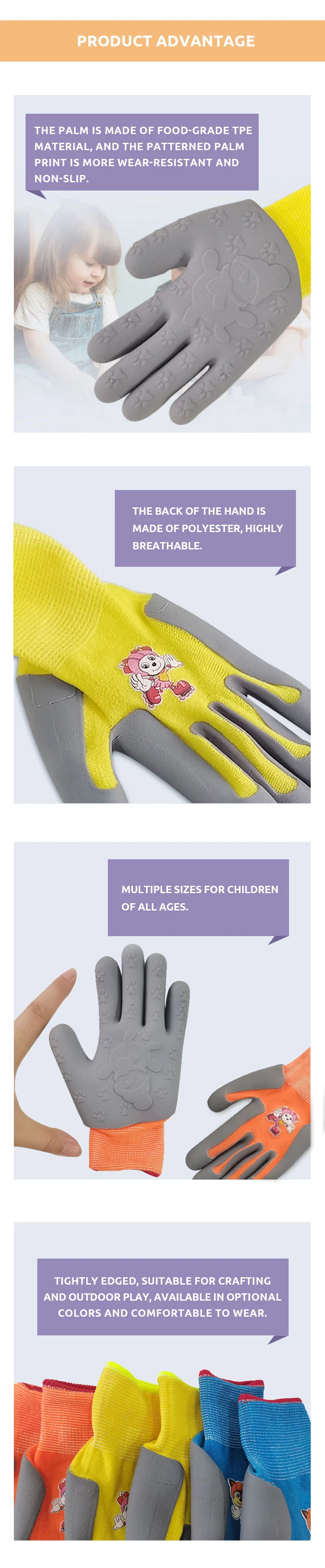 Hand-Love Food Grade Environmentally Friendly Coating Outdoor Protective Children&prime;s Gloves