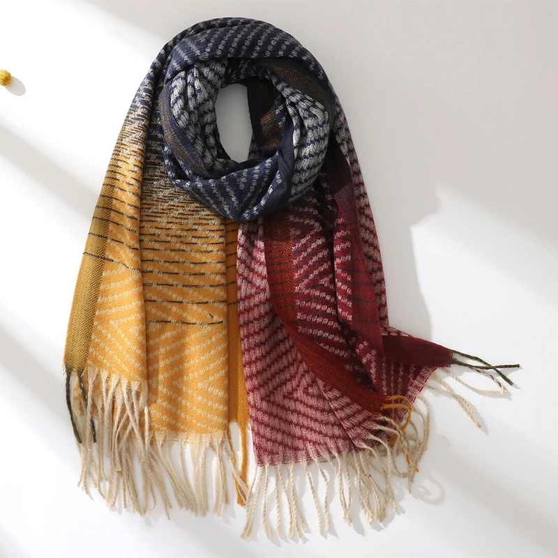 Gradient Cashmere Feel Think Winter Shawl Fringe Brush Scarf Christmas Gift for Her