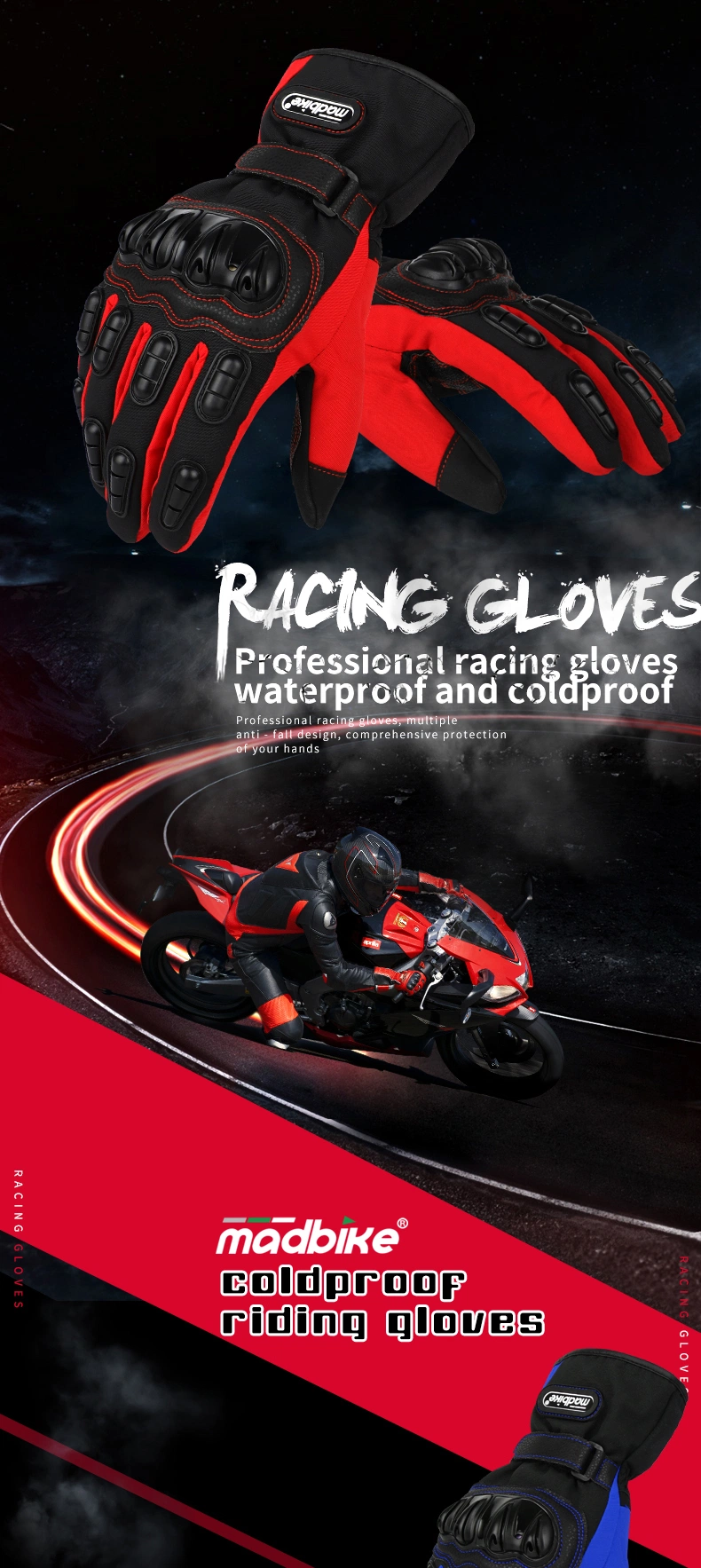 Wholesale Full Finger Custom Motorcycle Gloves Touchscreen Motocross Gloves Cheap Winter Touch Screen Riding Racing Gloves