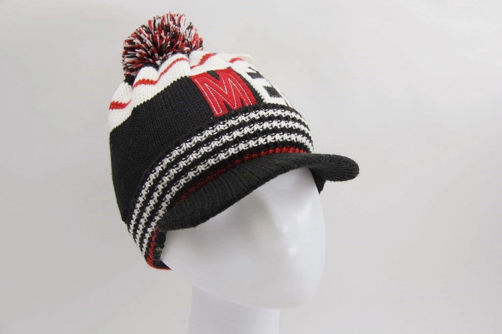 Baby Baseball Cap with Jacquard and Yarn Pompon