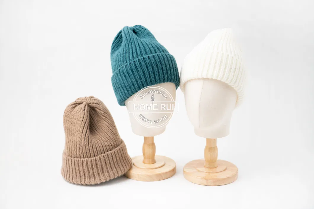 Beanie Hats Custom Embroidery Logo Designer All Colour Low MOQ Fisherman Chunky Beanie Knitted Cap Wool Soft Acrylic Wholesale