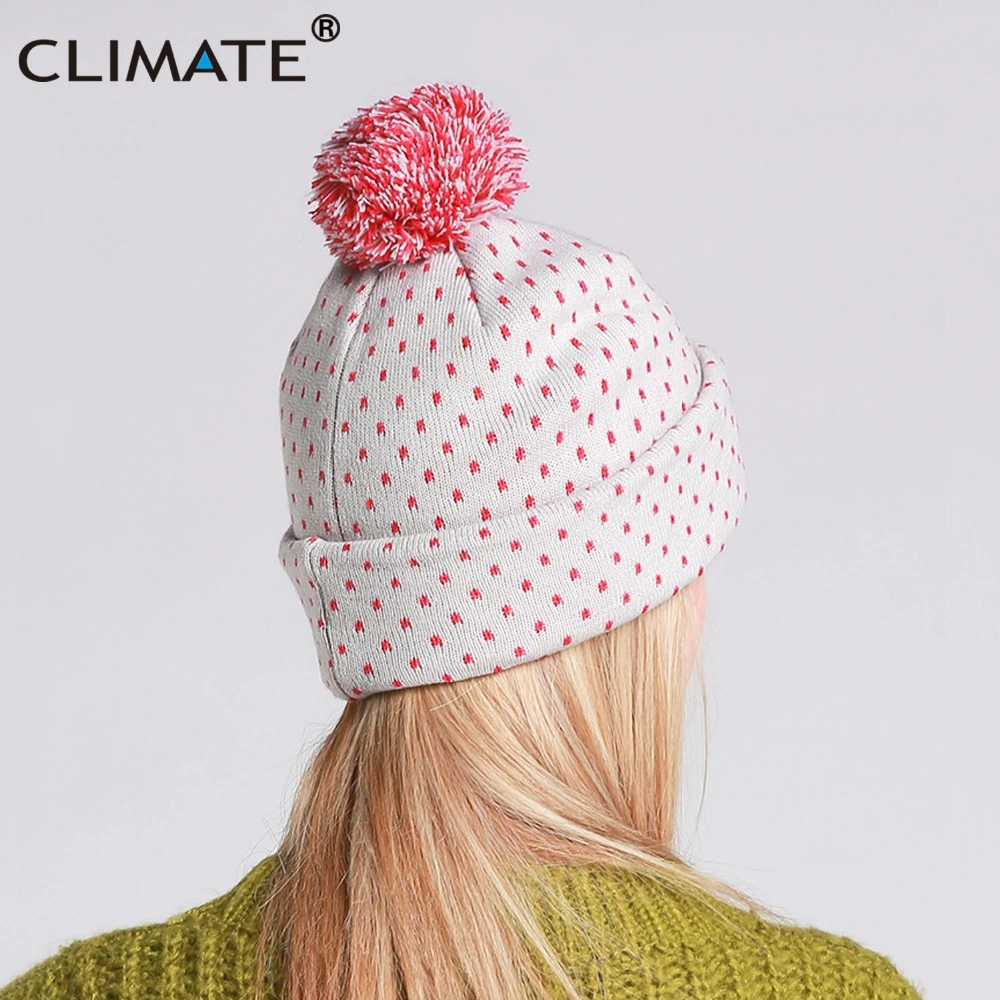 Climate Women Autumn Winter Warm Beanie Hat Lady Nice Soft Pretty Warm POM Poms Knitted Grey Hat for Women Girls