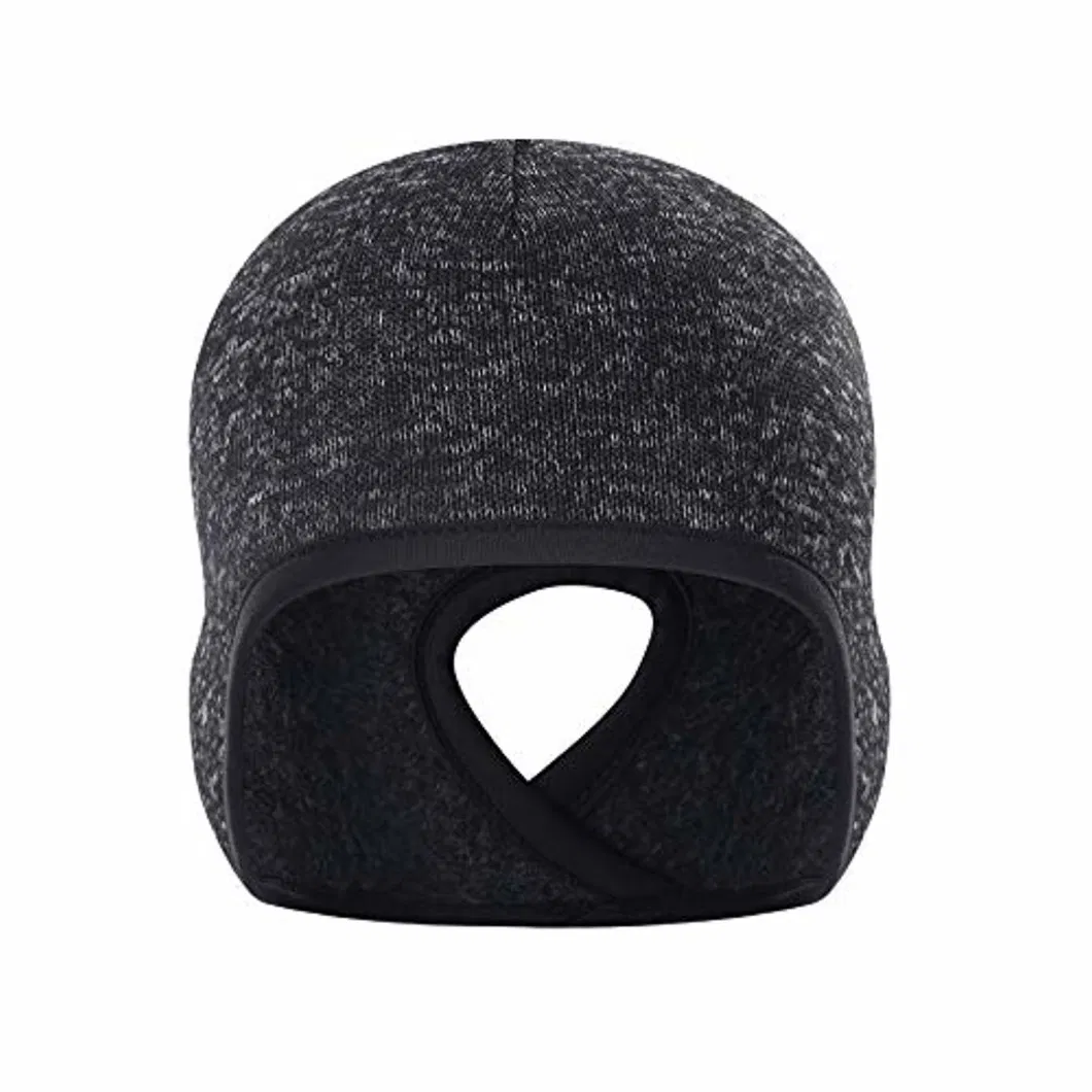 Winter Warm Promotional Running Fleece Lined Skull Beanie Adjustable Hat with Ponytail Hole